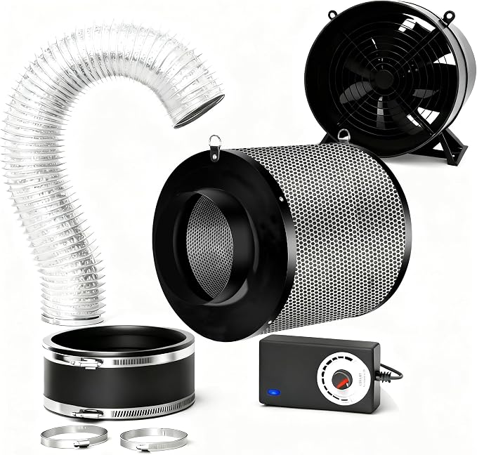 Air Filtration Kit, 8 Ft Ducting & Rubber Coupler, Air Cooling and Filtration by MELONFARM