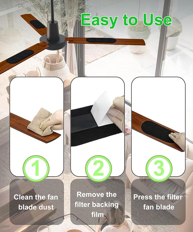 JAYNLT Ceiling Fan Filters for Blades, Activated Carbon Fan Blade Air Purifier - Image 5