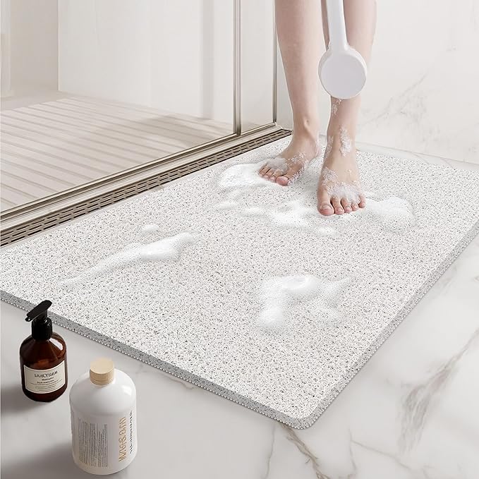 Non Slip Shower Mats for Inside Shower,17x30 Inch,Anti-Slip Bathtub Mats for Bathroom, Foot Scrubber Loofah Bath Mats for Shower, Quick Drying Shower Stall Mats for Wet Areas (White)