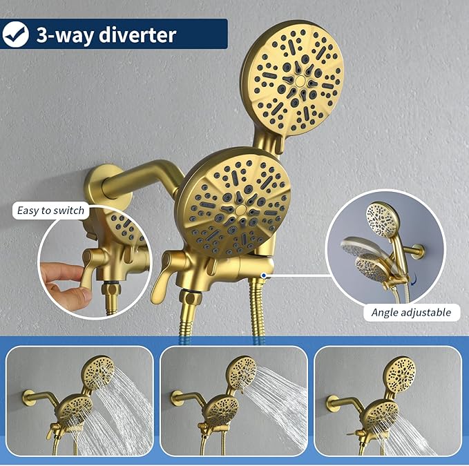 2 Handle Shower Faucet Shower System Complete 2 in 1 Shower Combo Set with Handheld Showerhead Shower Trim Kit Wall Mounted Shower Fixtures Brushed Gold