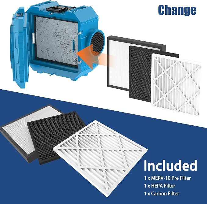 800CFM Hepa Air Scrubber with 3-Stage Filtration, Stackable Negative Air Machine - Image 5