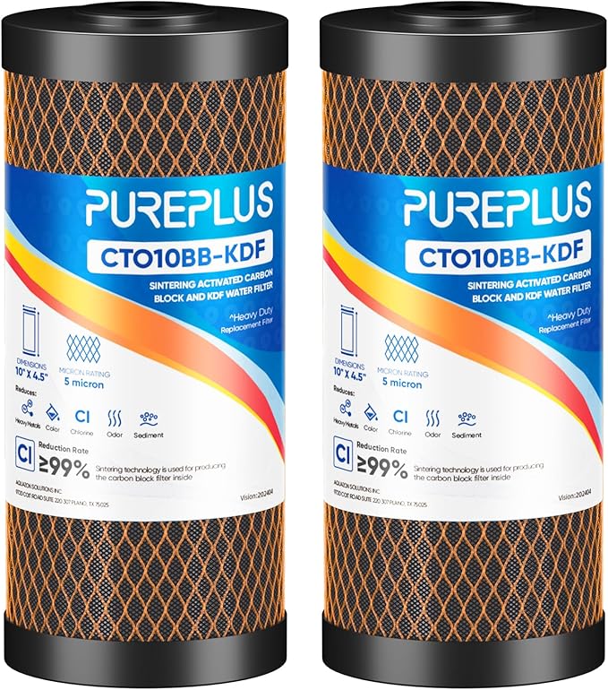 PUREPLUS 5 Micron 10" x 4.5" Whole House Coconut Shell Activated Carbon and KDF by PUREPLUS
