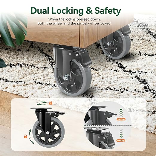 6 Inch Caster Wheels Set of 4 Heavy Duty Swivel Caster - Image 3