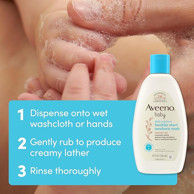 Aveeno Baby Healthy Start Nourishing Newborn Wash, Hypoallergenic Baby Body Wash, Prebiotic Oat, Gently Cleanses Sensitive Skin, No added Fragrances & Parabens, Tear-free, 8 fl. oz