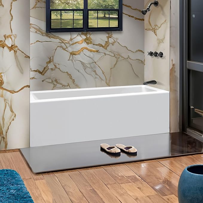 Fine Fixtures Acrylic, Fiberglass Alcove Soaking Bathtub with Integral Apron Front in Glossy White - Right Hand Drain, 60" x 36"