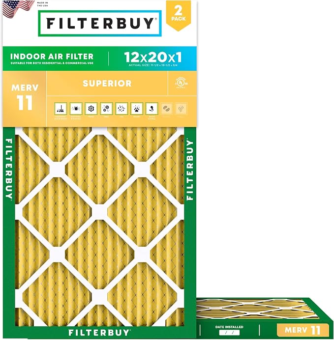 Filterbuy 12x20x1 Air Filter MERV 11 Superior Pet & Allergy Defense, by Filterbuy