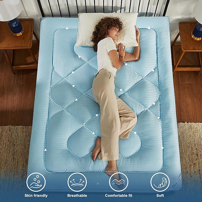BEDLORE Full Mattress Topper, Thick Pillow Top Pad for Back Pain Relief, Soft Mattress Cover with Deep Pockets 6-15 inch