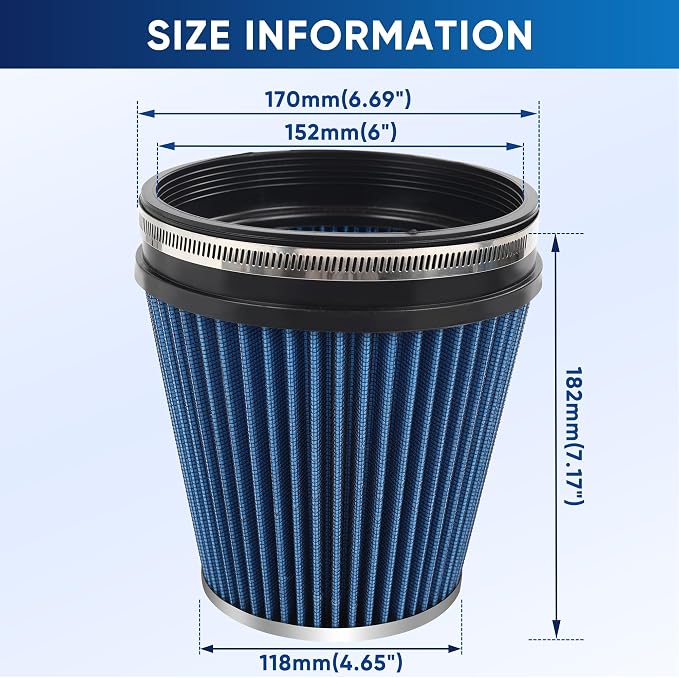 6" 152mm Cold Air Intake Filter Clamp-On Replacement High Flow Inlet Air Filter - Image 2
