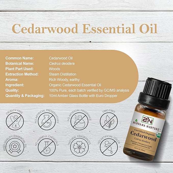 Cedarwood Essential Oil USDA Certified Organic, 100% Pure Natural Premium Grade, Undiluted