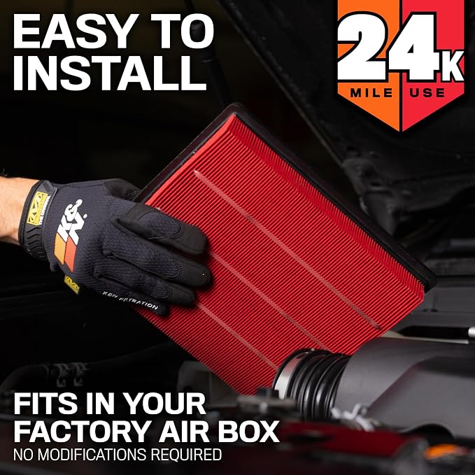 K&N Engine Air Filter: Extended Life 24, 000 Mile Replacement Air Filter: - Image 5