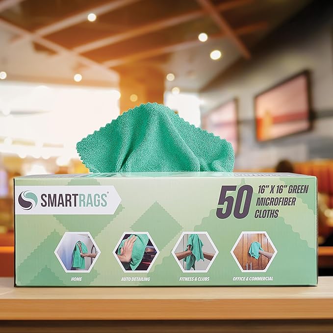 Arkwright Smart Rags in Box - (Bulk Case of 400) Lint Free, Large Microfiber Cleaning Cloth, Scratch & Streak-Free, Dispensable Wash Towels for Cars, Kitchen, and Window Glass, 16 x 16 in, Green