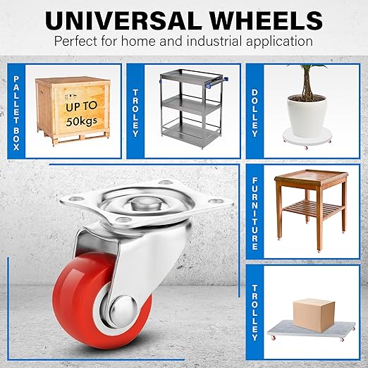 1 Inch Heavy Duty Casters Set of 4, Lockable Plate Caster Wheels - Image 6