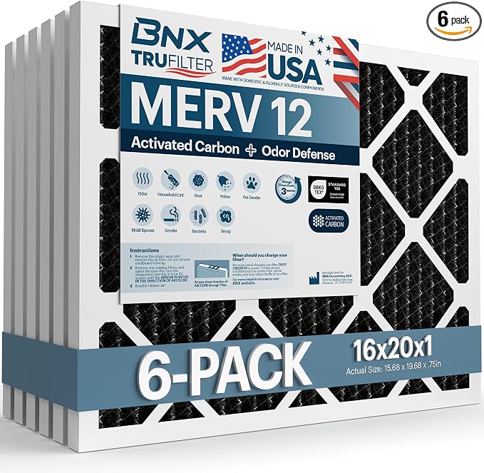 BNX TruFilter 16x20x1 MERV 12 Odor Defense AC Furnace Air Filter by BNX