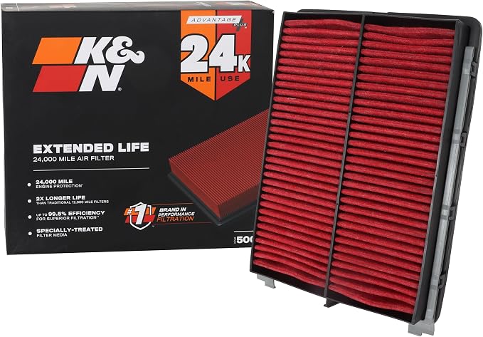 K&N Engine Air Filter: Extended Life 24, 000 Mile Replacement Air Filter: by KNEngineeringInc