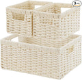 Vagusicc Wicker Storage Basket, Set of 3 Wicker Basket, Hand-Woven Paper Rope Storage Baskets for Organizing, Large Cube Storage Organizer Bins Baskets for Shelves Small Toilet Paper Baskets, Beige