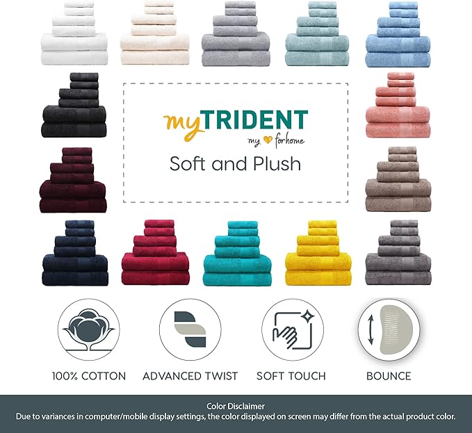 TRIDENT Soft & Plush Luxury Towel Set, 100% Cotton, 2 Bath Towels 2 Hand Towels 2 Washcloths Highly Absorbent Towels for Bathroom, 6 Pieces snowclad White Towel Sets