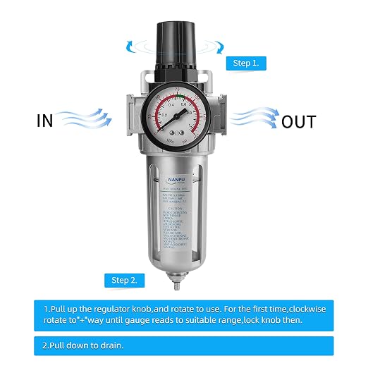 NANPU 1/2" NPT Compressed Air Filter Regulator Combo, Air Filter Pressure - Image 4