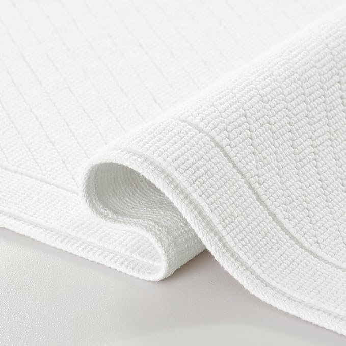 Arkwright 100% Cotton Bathroom Rug - High Absorbent Stylish Textured Woven Design Bath Mat, Slip Resistant Backing for Shower and Bathtub Floor, 20x32 in - White