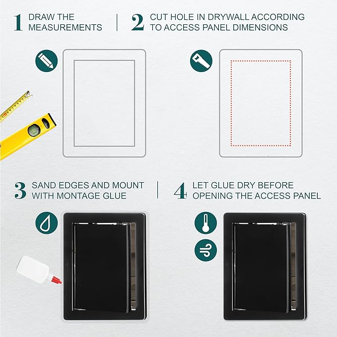 6" x 8" Black Plastic Access Panel - Drywall Wall Access Door for Plumbing, Electricity, Heating & Alarm Services
