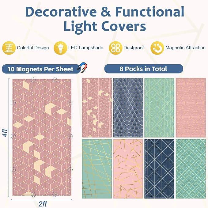 QOUBAI 8PCS Fluorescent Light Covers, 4x2 Feet Magnetic Light Cover Fluorescent - Image 2