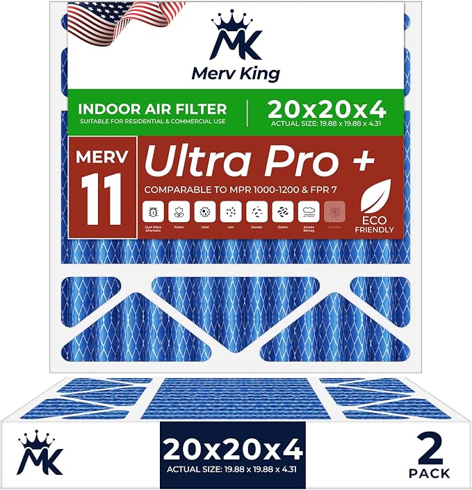 MervKing 20x20x4 Air Filter Actual Size: 19.88" x 19.88" x 4.31" MERV 11 MPR by MervKing