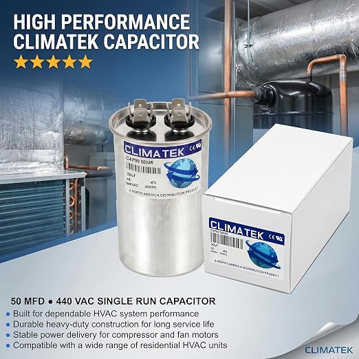ClimaTek 50 MFD 370/440 Volt VAC Run Round Capacitor CAP99-5004R - Image 2
