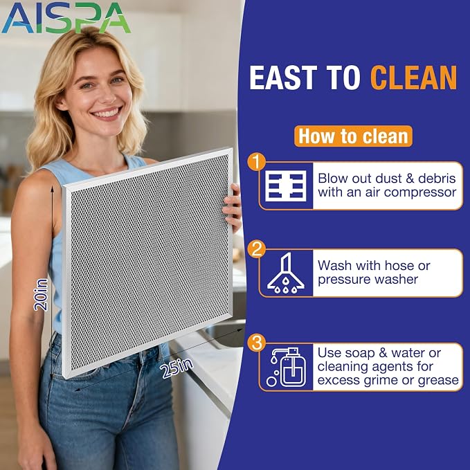 20x25x1 Air Filter, MERV 11, 2 Pack | Washable and Reusable, Aluminum Alloy - Image 2