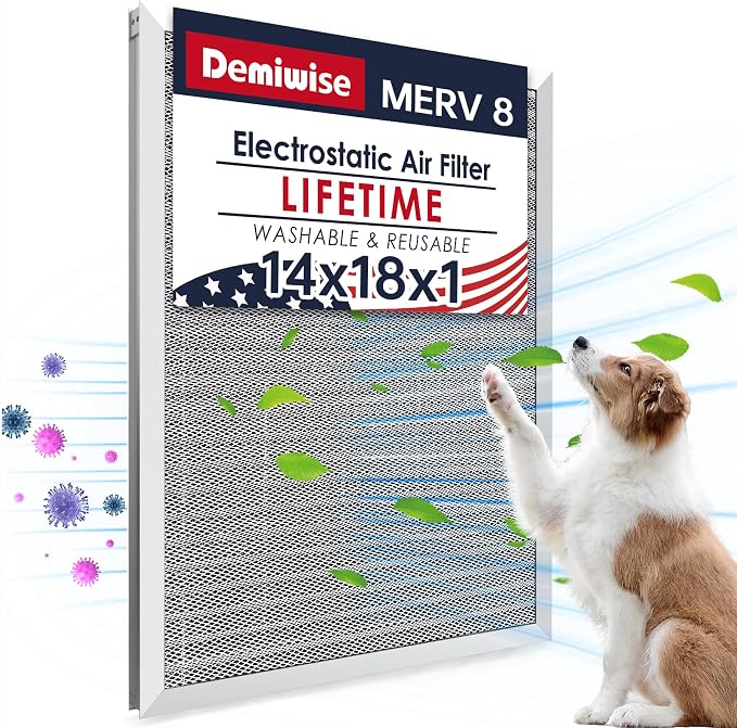 14x18x1 Lifetime Electrostatic Air Filter, MERV 8 Washable Aluminum AC/HVAC by Demiwise