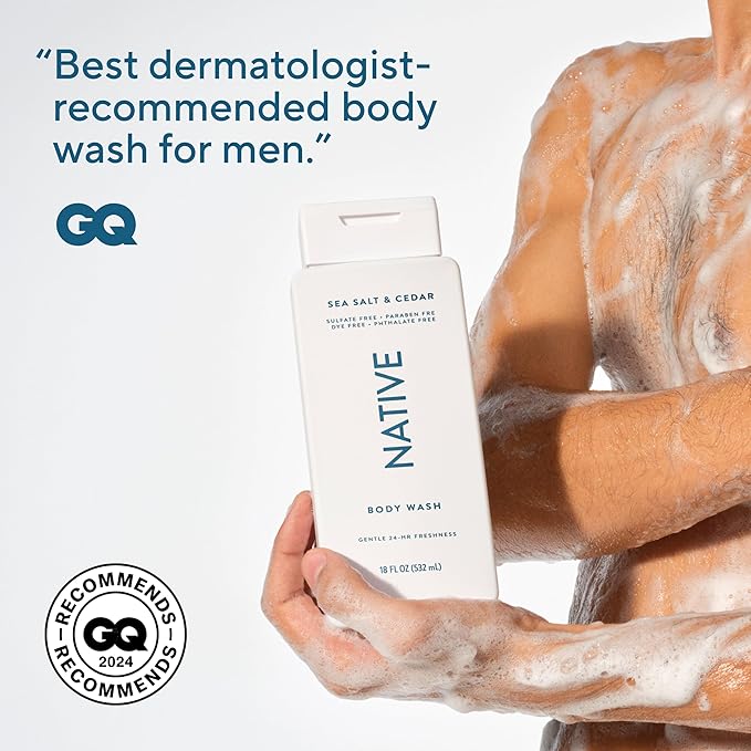 Native Body Wash Contains Naturally Derived Ingredients | For Women & Men, Sulfate, Paraben, & Dye Free Leaving Skin Soft and Hydrating | Sea Salt & Cedar 18 oz