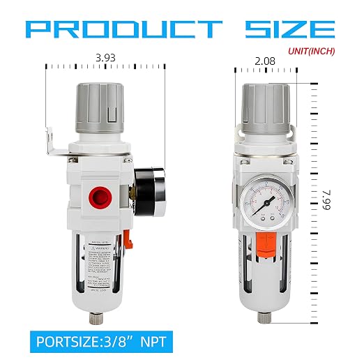 NANPU 3/8" NPT Compressed Air Filter Regulator Combo Piggyback, 5 Micron Brass - Image 3
