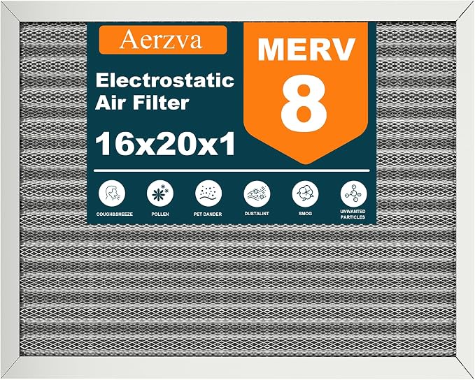 16x20x1 Reusable Air Filter, MERV 8, Permanent Electrostatic Air Filter by Aerzva