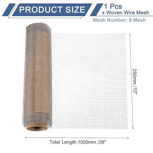 uxcell 8 Mesh 39" x 10" Woven Wire Mesh, 316 Stainless Steel Air Vent Filter - Image 2