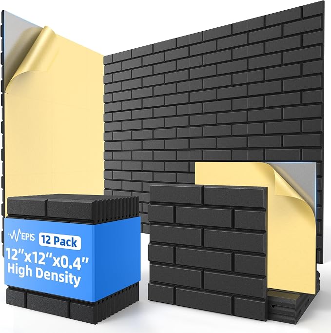 12 Pack Acoustic Panels with Self Adhesive, Soundproof Wall Panels, Brick Sound by NEPIS