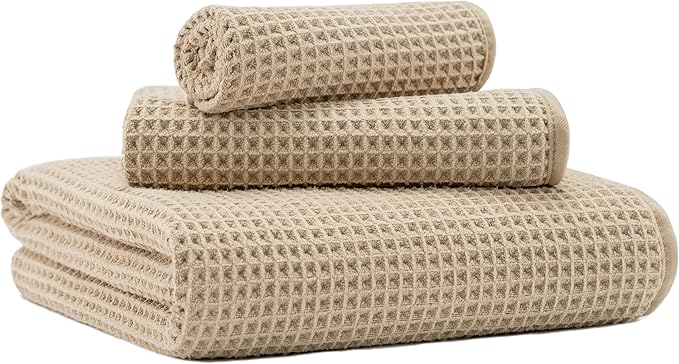 New Microfiber Waffle Bath Towels, 3 Pieces, Oversized, Soft, Absorbent, Fast Drying, Lint Free, Includes Bath, Face and Hand Towels