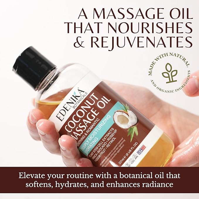 Tropical Coconut Massage Oil for Massage Therapy, Soothing Massage Oil with Coconut & Passion Fruit Oil for Muscle Relaxing, Skin Moisturizing & Hydrating, 8 fl oz