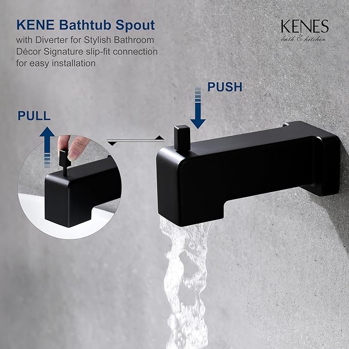 KENES Tub Shower Faucet Set Complete, Matte Black Tub and Shower Trim Kit with 6-Inch Rain Shower Head, Square Shower System, KE-6025A-2 (Shower Valve Included)