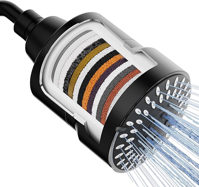 Mist Shower Filter Head for Hard Water Improves Skin, Hair, and Nails - 5 Modes High Output Filtered Shower Head with Filter Softens Water and Removes Chlorine and Heavy Metals, Matte Black