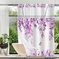 No Hook Shower Curtain and Liner Set, Purple Eucalyptus Floral Shower Curtains for Bathroom, Bath Curtain Sets with Snap in Liner, Waterproof with See Through Top Window, 71x74 Inches