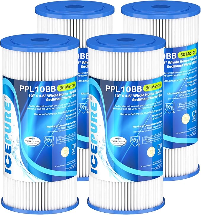 ICEPURE 50 Micron 10" x 4.5" Whole House Extra Coarse Pleated Sediment Filter by ICEPURE