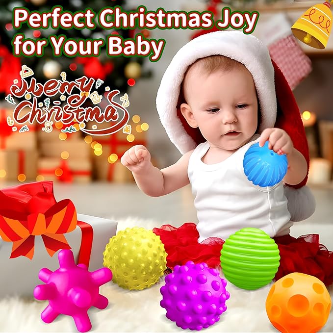 Baby Textured Multi Sensory Toys Massage Ball Gift Set BPA Free for Toddlers 1-3 Soft Balls Montessori Infant Baby Toys 6 to 12 Months 6 Pack