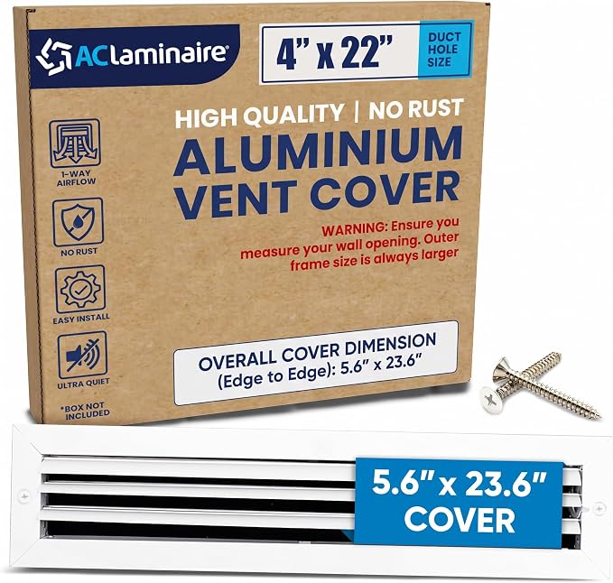 4x22 Inch Aluminum 1-Way Air Flow Vent Cover Wall or Ceiling – Quiet HVAC Wall by ACLAMINAIRE
