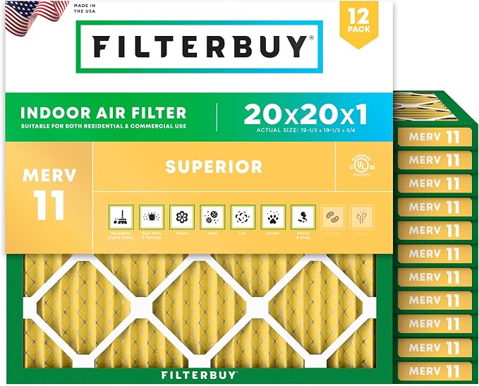 Filterbuy 20x20x1 Air Filter MERV 11 Superior Pet & Allergy Defense, by Filterbuy
