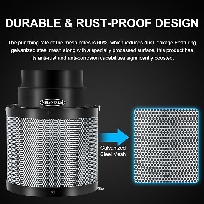 MELONFARM Air Filtration Kit 6", Built-in 14cm Fan Low Nois Carbon Filter - Image 3