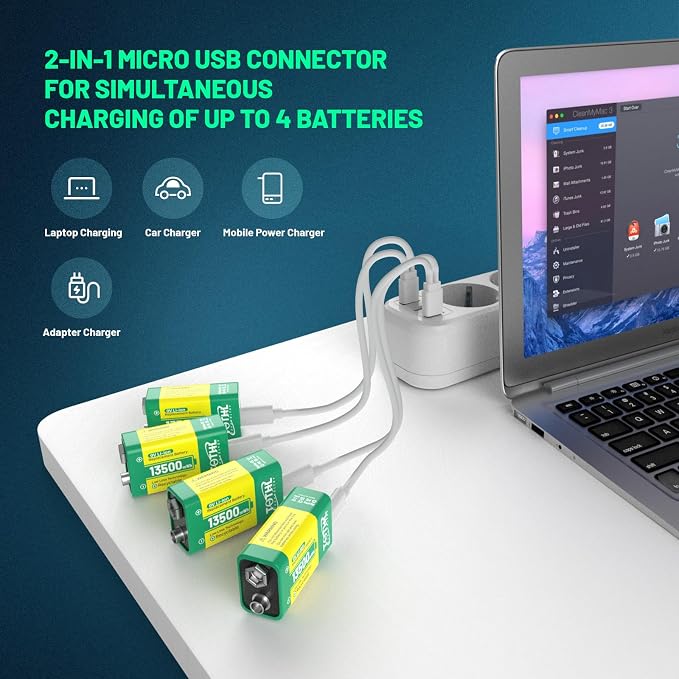 9V Battery for Smoke Detector, USB Rechargeable 9V Lithium Batteries - Image 2