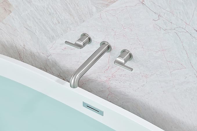 SITGES Solid Brass Wall Mount Tub Filler, 10" Long Spout Reach Wall Mount Bathtub Faucet with Two Lever Handles, High-End Design, High Flow Bathtub Faucet with Rough-in Valve Included,Brushed Nickel