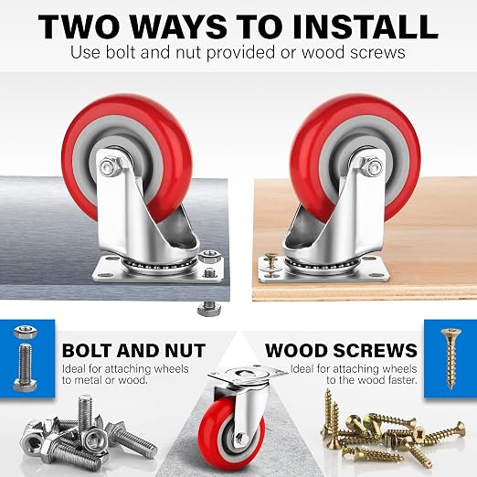 4 Inch Heavy Duty Casters Set of 4, Scratch Resistant & 360 Degree Rotatable - Image 5