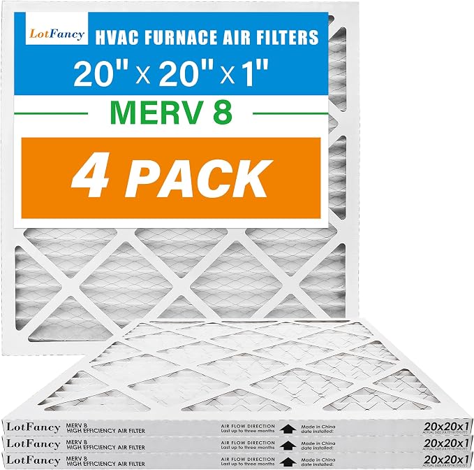 LotFancy 20x20x1 Air Filter MERV 8 4-Pack, Electrostatic Pleated Furnace & AC by LotFancy