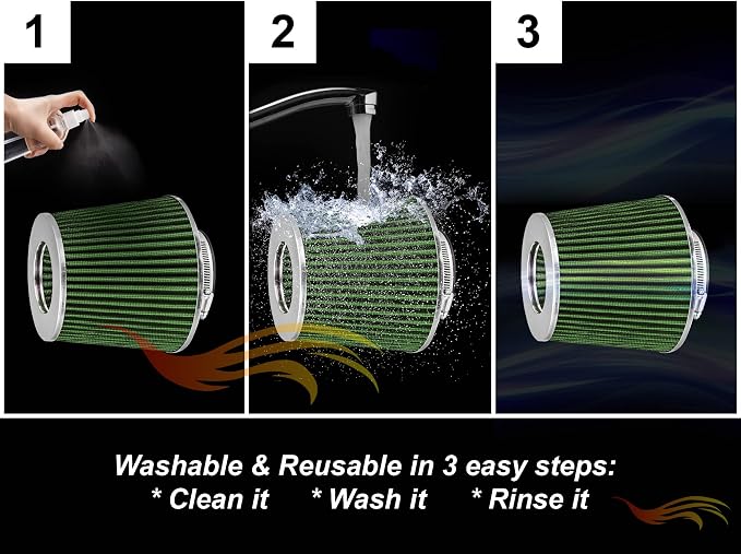 GREEN Inlet Cold Air Intake Cone Replacement Performance Washable Clamp-On Dry - Image 9