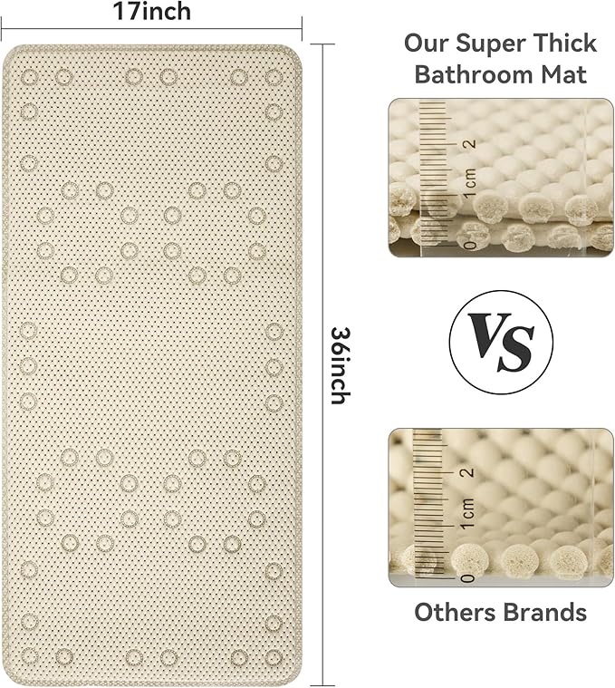 Double Layer Foam Non Slip Bathtub Mat 37x17in, More Comfortable and Thicker Tub Mat Than Ordinary Foam Shower Mat, Bath Mat for Tub with Suction for Comfort and Safety (Ivory, 36'' x 17'')