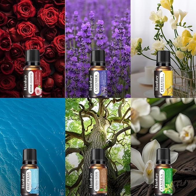 6 Pcs Fragrance Essential Oils Set - Lavender, Rose, Vanilla, Sandalwood, Freesia & Deep Ocean - 100% Pure Aromatherapy Oils for Relaxation, Sleep & Mood - Therapeutic Grade, Undiluted, Gift Ready